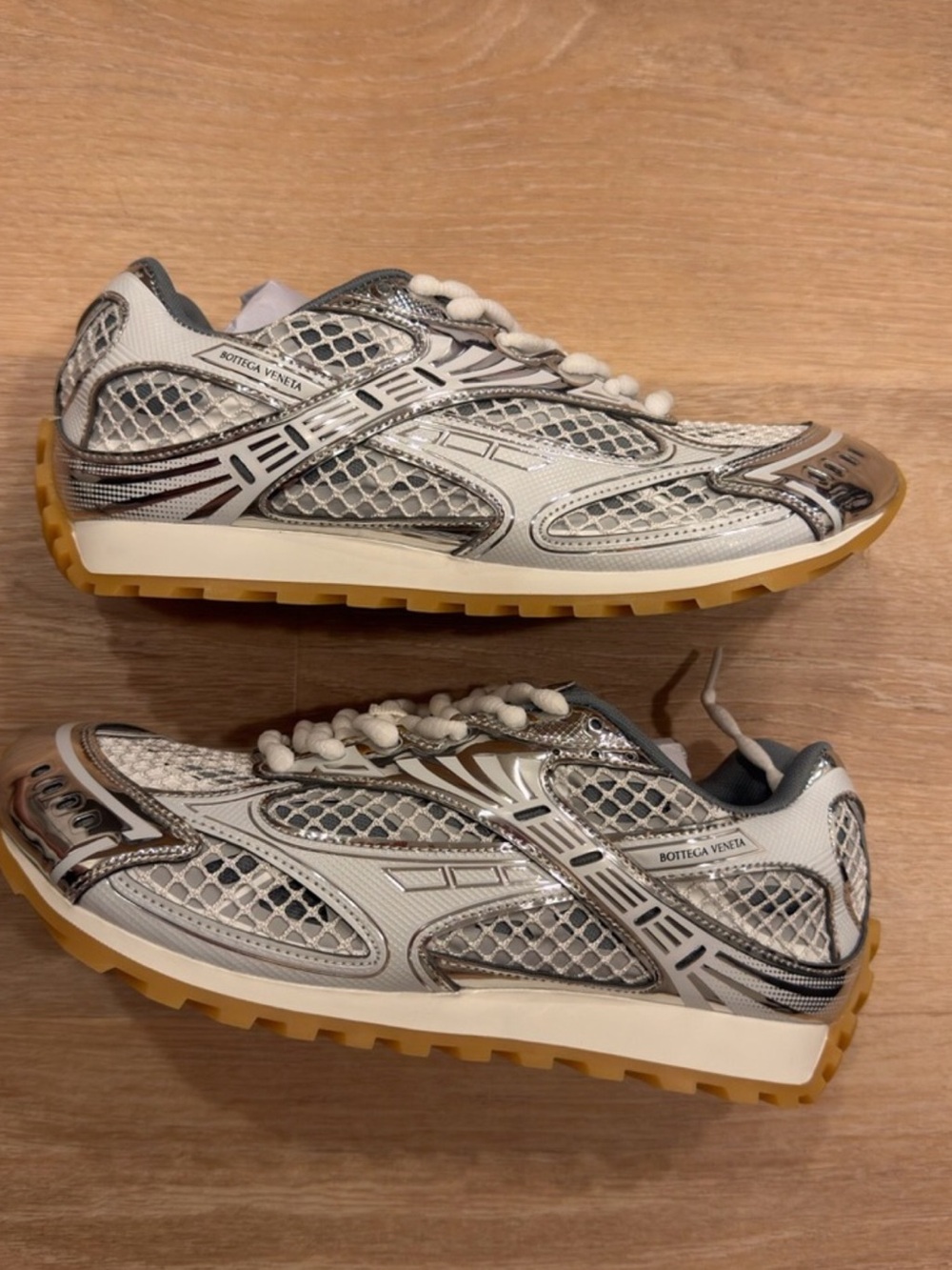 Bottega Veneta White, Gray and Gum Sole Women's Mesh Sneakers - Picture 1 of 4